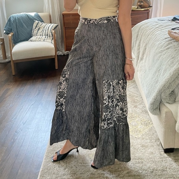 Anthropologie Bloomprint Wide Leg Pants Black Tan - Picture 4 of 10